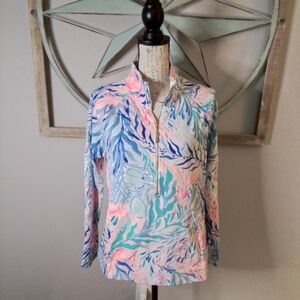 Lilly Pulitzer Skipper Popover 1/2 Zip Pullover Jacket Kaleidoscope Coral - L